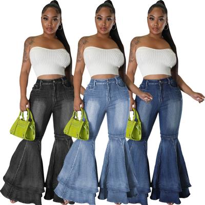 Fashion All-in-one Wide-leg Washed Denim Stretch Flare Pants