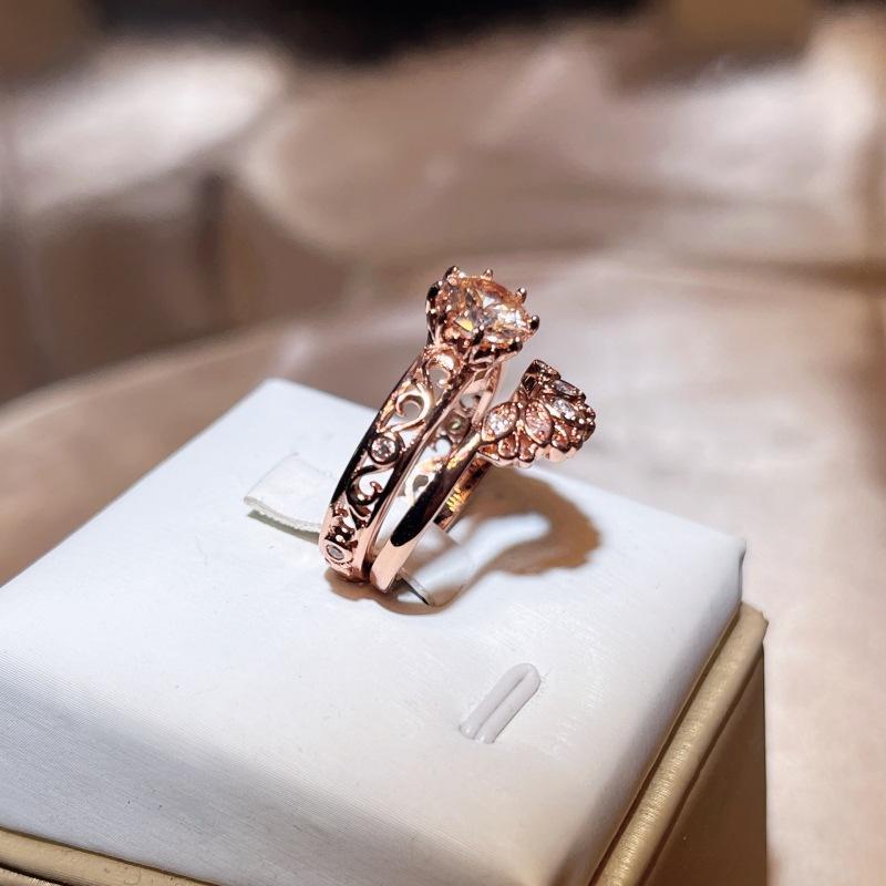 Bague de couple à motif ajouré avec micro-sertissage de zircon cubique imitation diamant de luxe, bague de demande en mariage