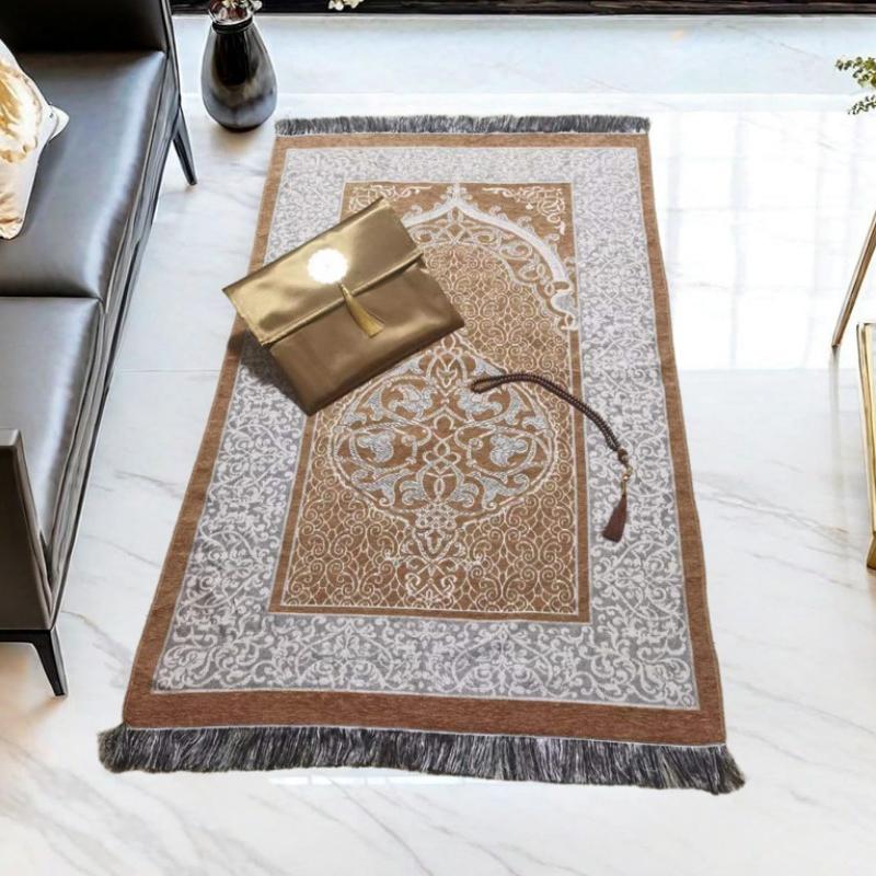 Fashionable Polyester Prayer Rug Portable Braided Mats Simply Print Muslim with Compass In Pouch Travel Mat