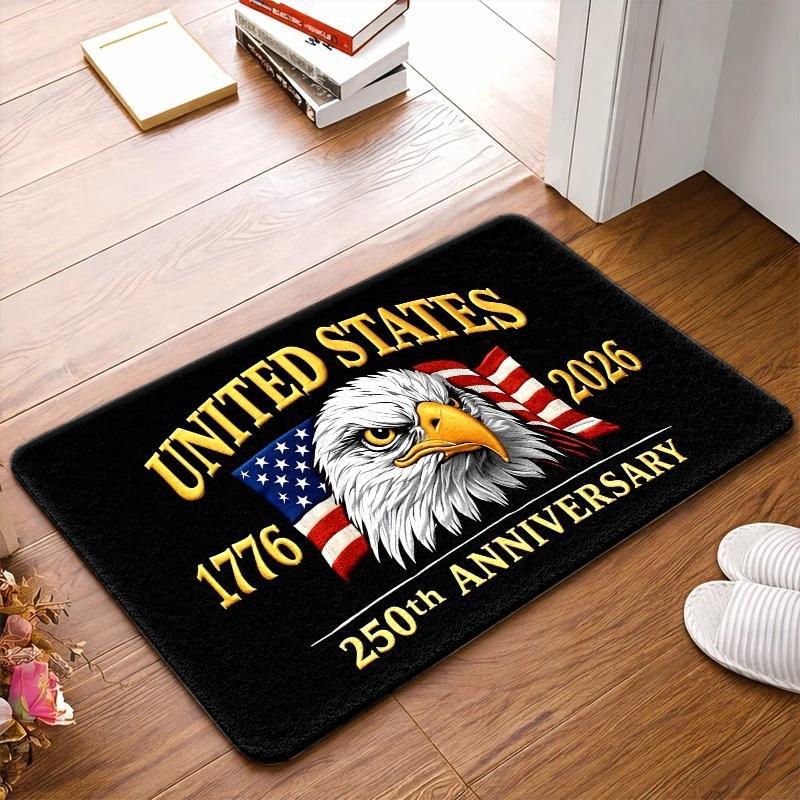VIKAMA US 250th Anniversary Bald Eagle Doormat, Non-Slip Washable Entryway Rug, Patriotic American Flag Print Floor Mat for Fron