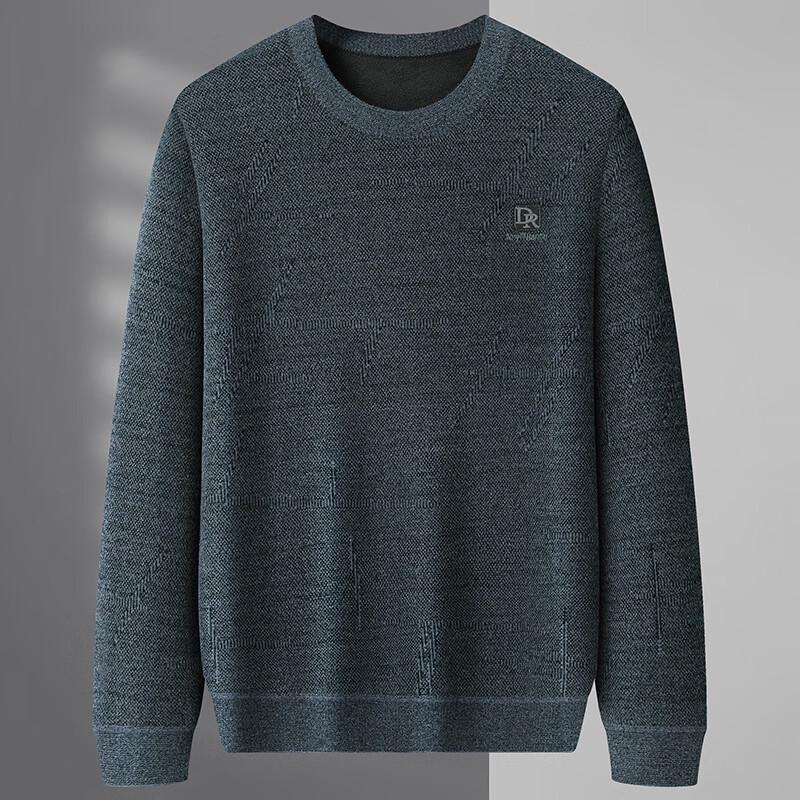 Men's Plus Size Fleece-Lined Chenille Round Neck Embroidered Sweater