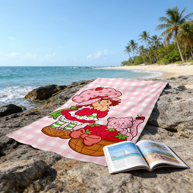 1pc Strawberry Princess6 Beach Towel, Beach and Seaside Swimming Pool Equipment, Fashion Pattern, Rectangular, Travel Essentials