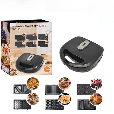 Machine à sandwich, gaufre, beignet, madeleine, biscuit et plaque de cuisson électrique 6 en 1 American Standard 110 V.