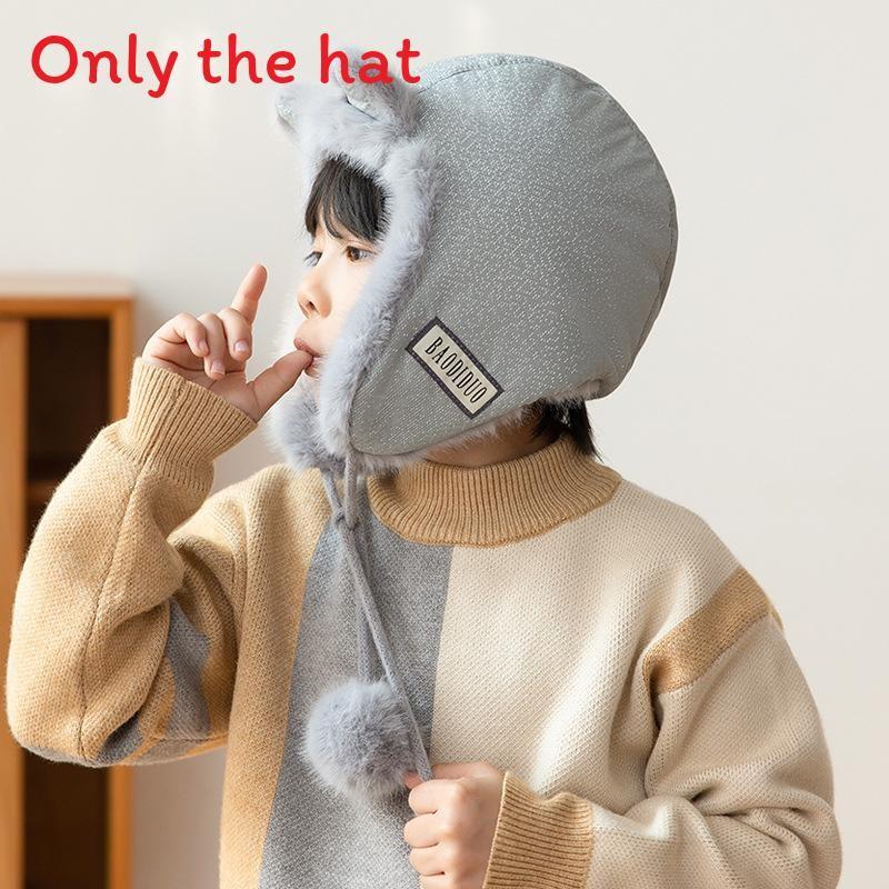 

Childrens Winter Cotton Cap With Windproof Design For Outdoor Play And Daily Warmth серый