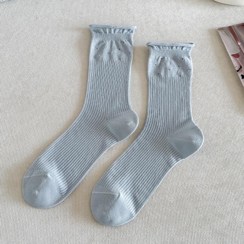 

Ballet-style Pile Socks for Children in Summer Light Style Mid-calf Socks with Mesh Ventilation, Polka Dots, Rolled Edges, and No Bones 1 pair синій