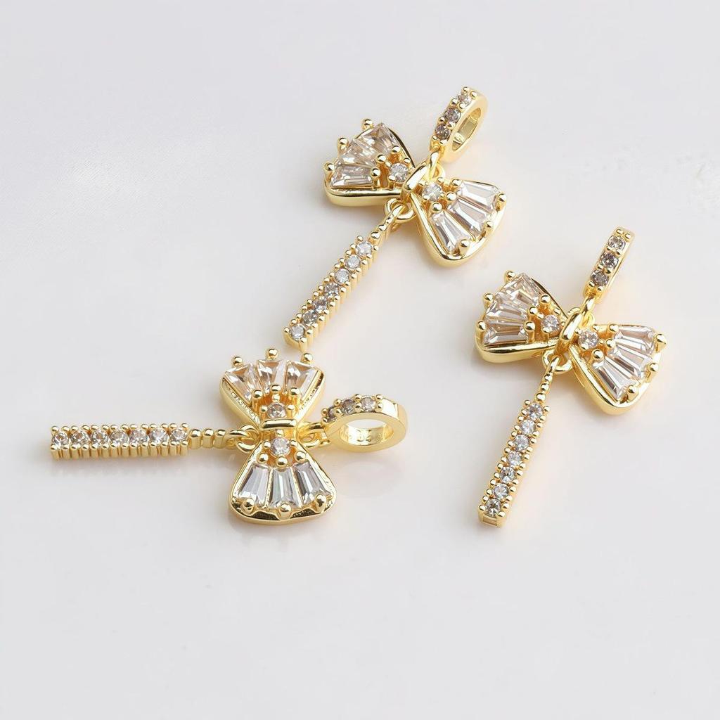 14K Gold Filled Zircon Bow Tassel Pendant Charm for DIY Jewelry
