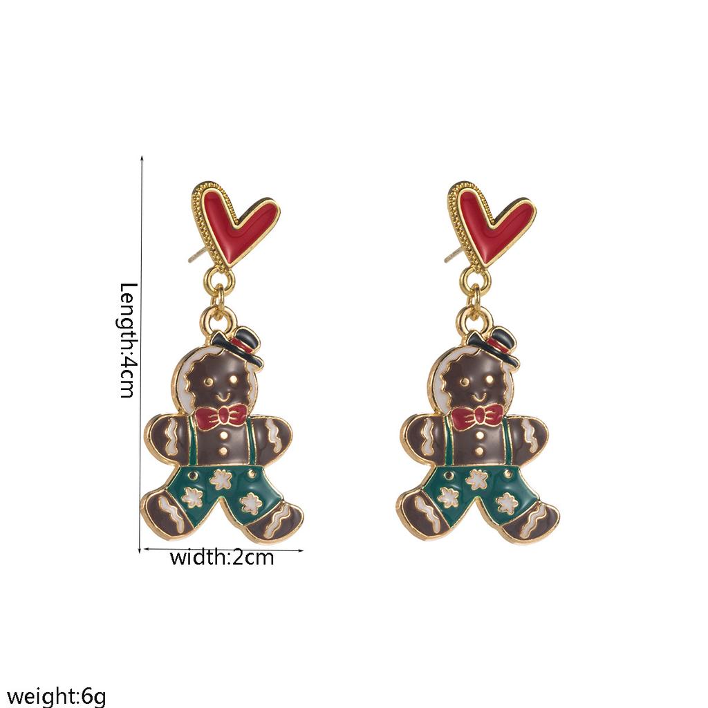 Christmas Series Alloy Oil Drop Christmas Tree Gingerbread Man Earrings for Women Simple Versatile Ear Jewelry