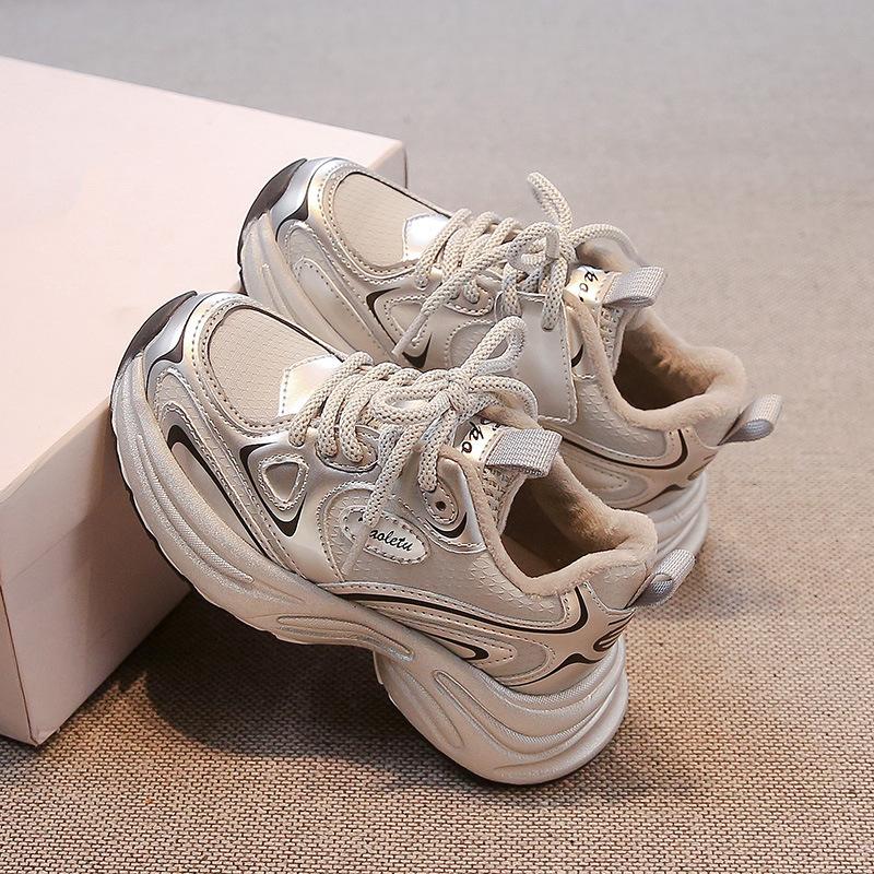 Kids Winter Fleece Lined Chunky Sneakers Boys Girls Warm Athletic Shoes Parent Child Casual Footwear