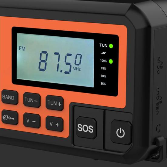 Outdoor Emergency Radio with SOS Alarm Flashlight Solar Powered Hand Crank Rechargeable Radio Camping AM/FM/SW Full Band Portable Radio