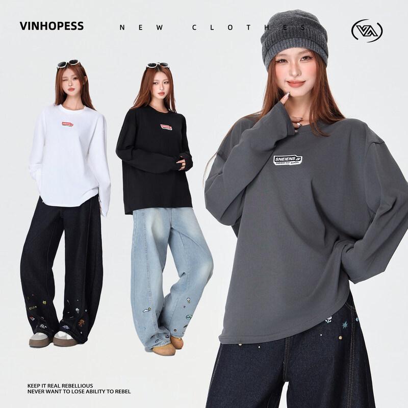 Weihongsi Heavyweight Cotton Long-Sleeve T-Shirt 2XL