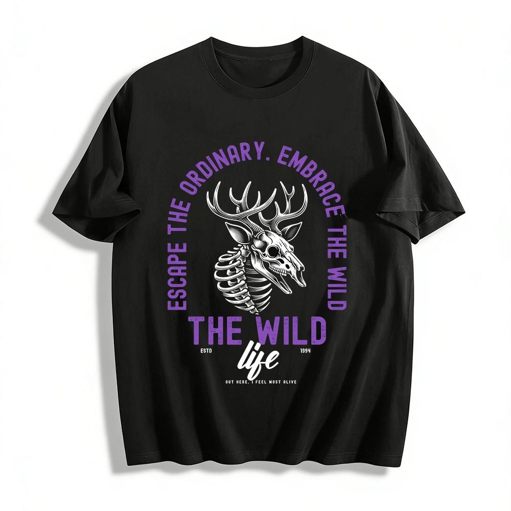 

Escape The Ordinary Embrace The Wild Skull Print Outdoor Casual Tee Pure cotton T-shirt XXS