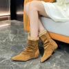 Retro pointed-toed decorative suede piled boots women's new autumn travel western boots Maillard cowboy short boots