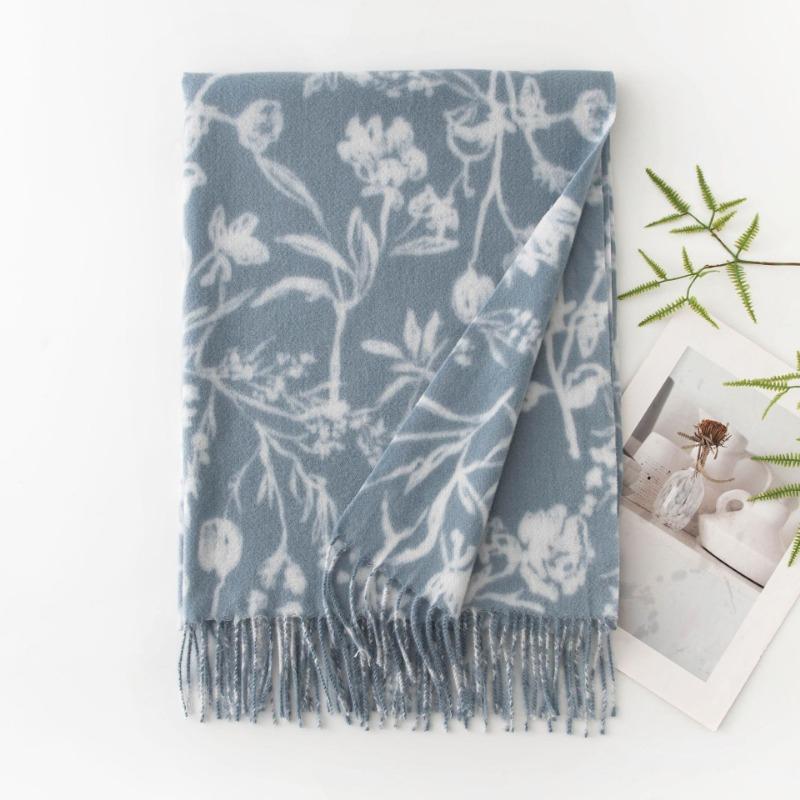 Womens Winter Printed Scarf Thick Warm Faux Cashmere Korean Style Shawl