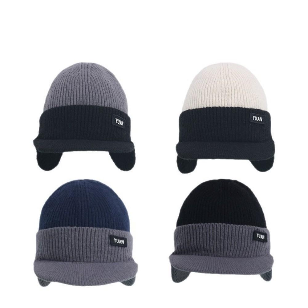 Versatile Ear Protection Knit Baseball Cap Thickened Keep Warm Winter Warm Hat Dual Tone Thermal Knit Beanie Men Women