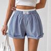 Cross-Border European and American Women's Clothing Summer Stripes Woven Elastic High Waist Button Loose Casual and Comfortable Basic Style Shorts