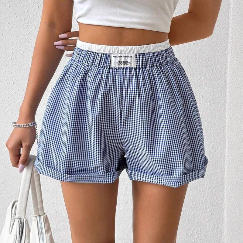 

Cross-Border European and American Women s Clothing Summer Stripes Woven Elastic High Waist Button Loose Casual and Comfortable Basic Style Shorts Default