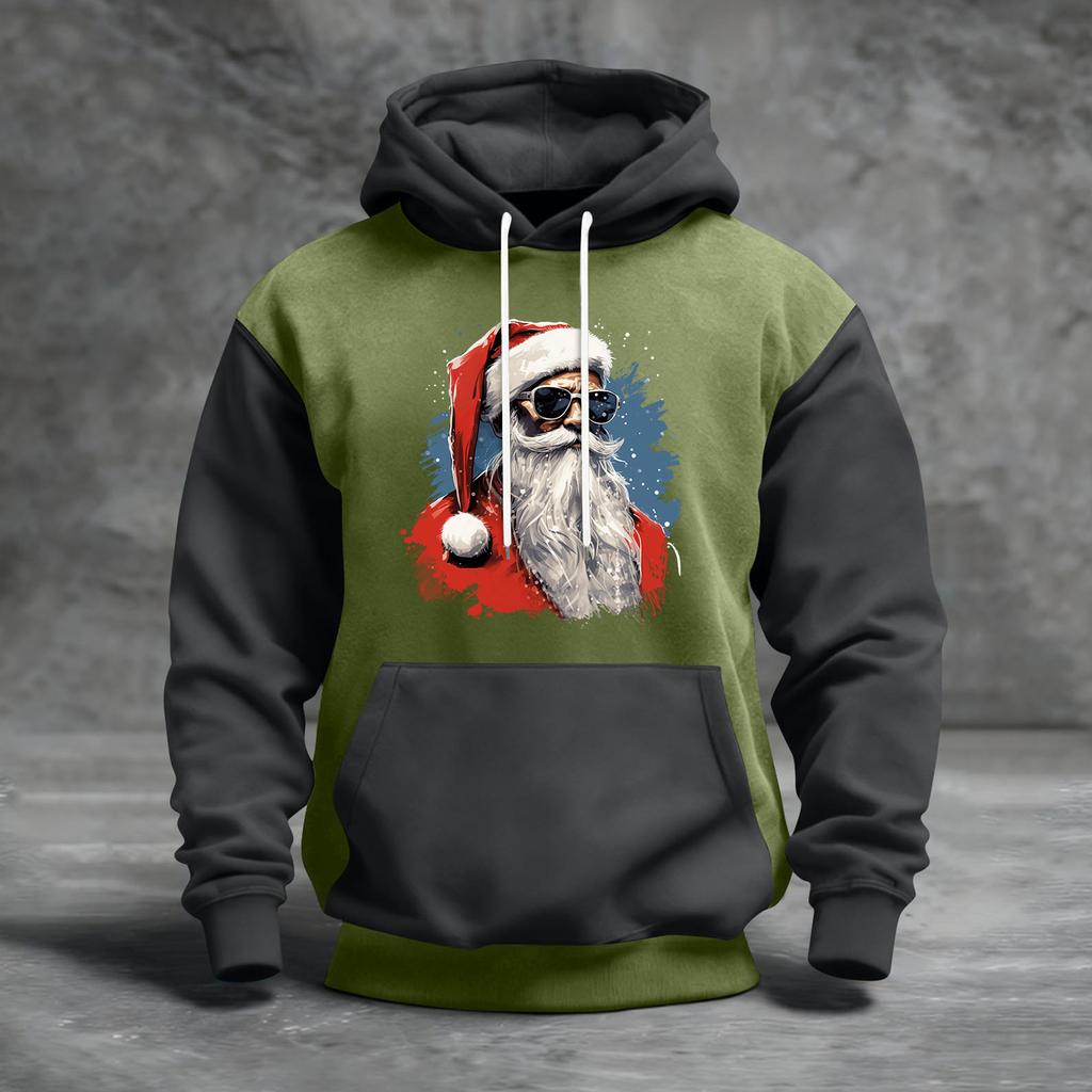 Men's Christmas Print Color Block Hooded Casual Sports Comfort Sweatshirt