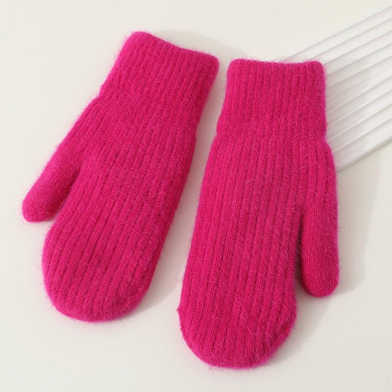 

Зимові милі однотонні плюшеві рукавички для дівчаток з додатковим флісом та потовщенням для тепла. Студентські зимові рукавички для велоспорту, захист від холоду, тренд сезону. One Size гарячі рожевого кольору