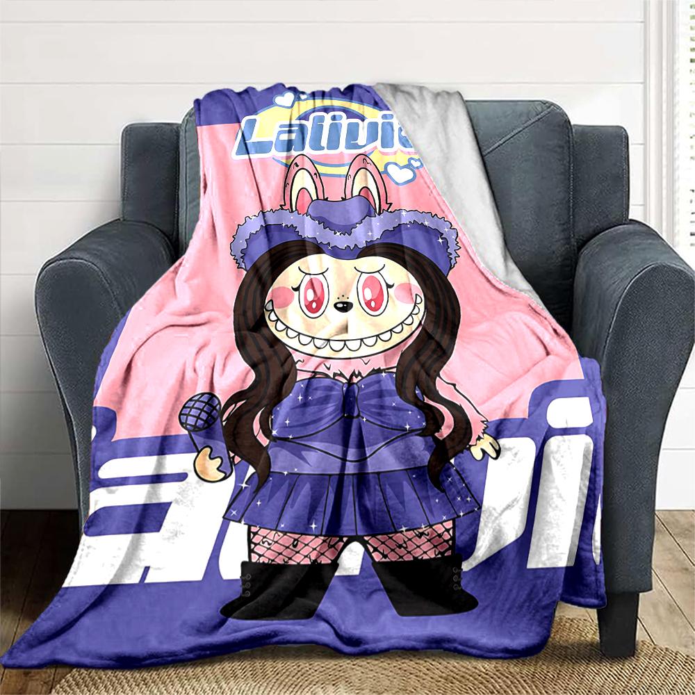 1Pc Cute Labubu Blanket Soft Comfortable Polyester Blanket Allseason Bedroom Office Outdoor Use Christmas Gift Choice Print Home Blanket Soft And Comf