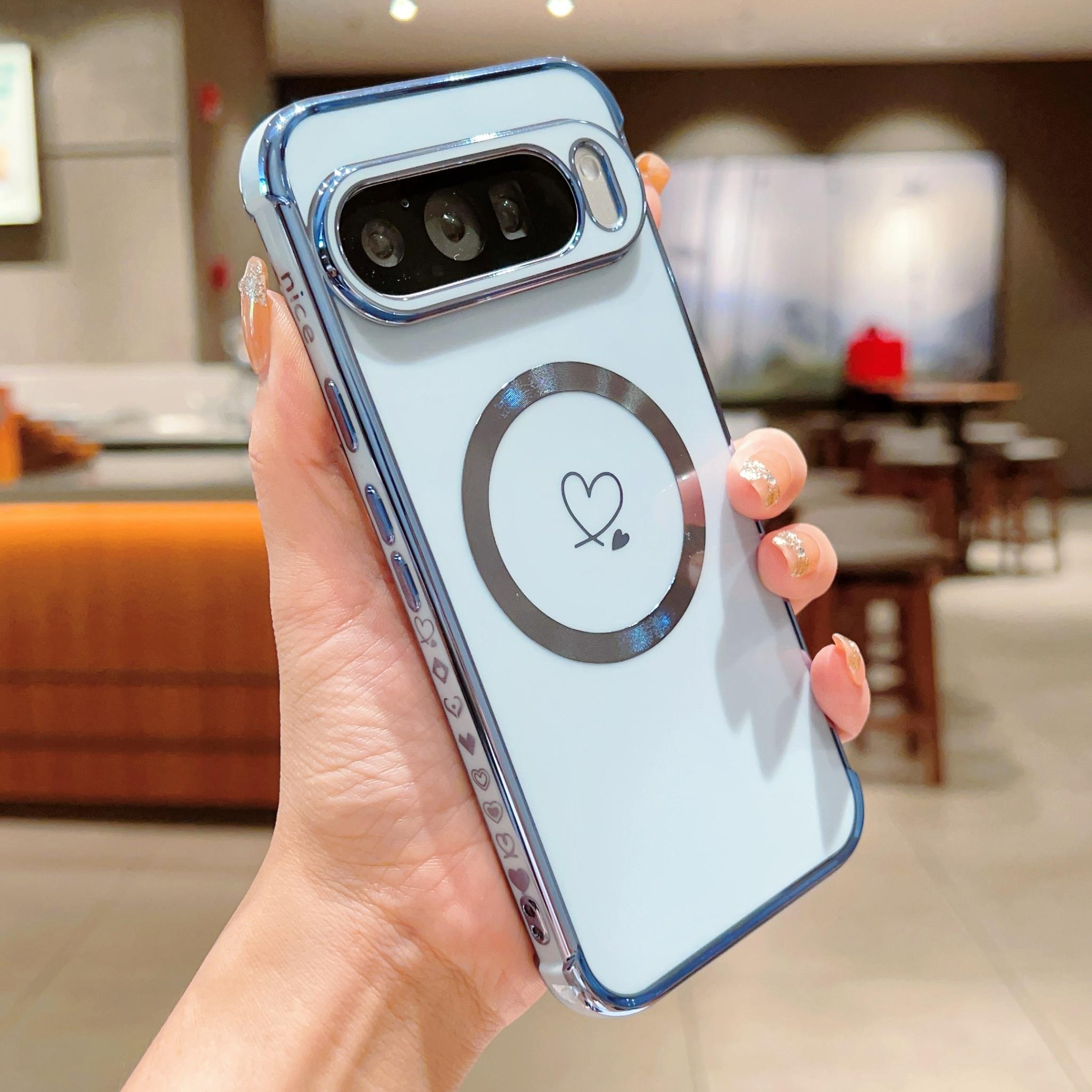 Elegante Mode Beschichtung Reine Farbe Liebesherz Hülle Für Google Pixel 10A 10 Pro XL 9 8 A Pro Magnetisch Stoßfest Weiche Rückseite Google Pixel 10a blau