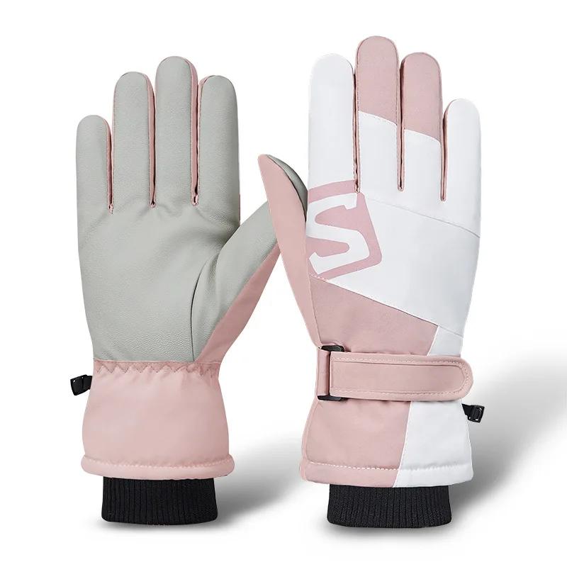Ski Gloves for Women Water Repellent Five Finger Split Finger Cold and Warm Biking Touch Screen Gloves Plush and Thick Non Slip