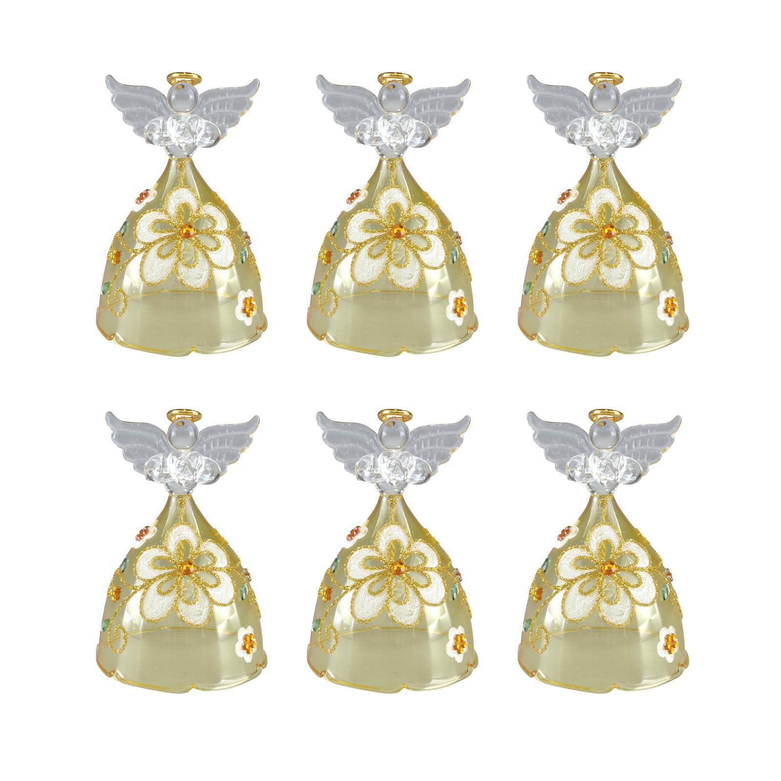 

Fourcart Милые стеклянные колокольчики ручной работы с цветочным ангелом (Набор из 6), желтый