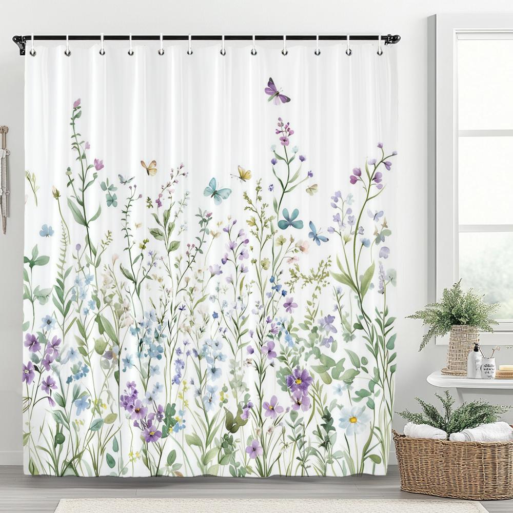 Винтажная Ботаническая Печать Цветочная Шторка для Душа, Декоративная Цветочная Шторка для Ванной, Водонепроницаемая Шторка для Душа с Крючками 90x180cm-35x70in