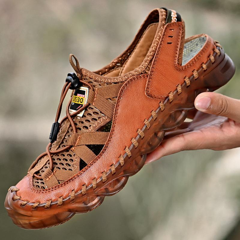 

Men s shoes summer breathable thin men s sports and leisure trend leather shoes beach sandals mesh shoes 46