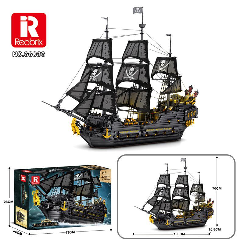 Reobrix Black Pearl Pirate Ship Building Model Toy (66010-37): Educational Assembly Block Ornament