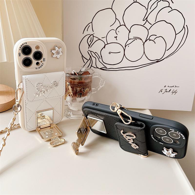 Luxury silicone perfume holder case with oblique chain for Apple 14 Promax, 13, 12, 11 soft full package card holder.