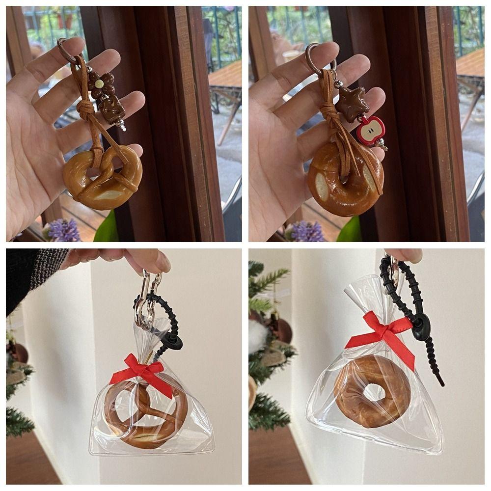 Bagel Alkaline Bread Pendant Cute Croissant Bag Accessory Palm-leaf Fan Pendant  Backpack Decor