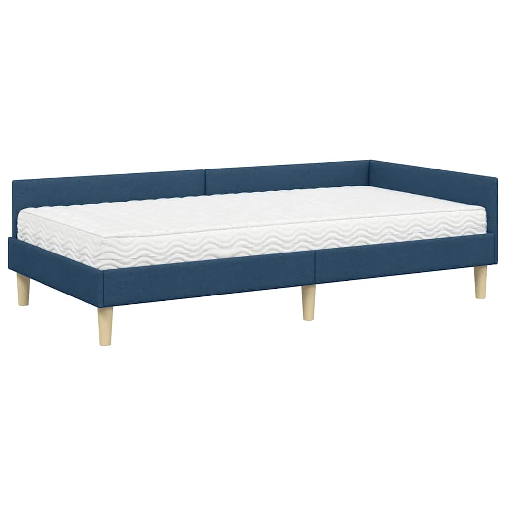 Corner Bed Frame with Mattress 2 Pcs Blue Fabric