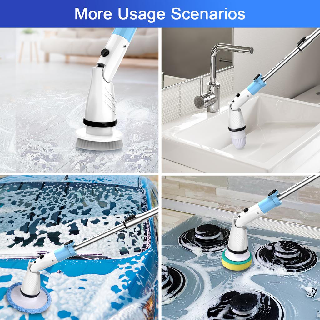 TASVAC EB5 Cordless Spin Scrubber, 450RPM with 5 Brush Heads, Blue & White
