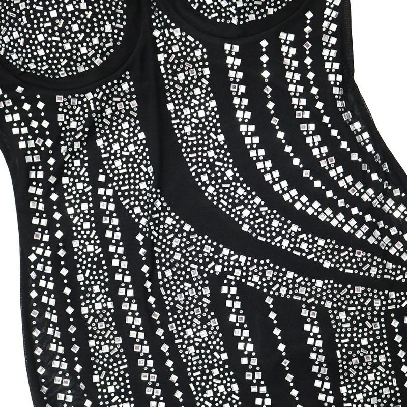 Women's Celebrity Nightclub Party Sexy Suspenders Split Hot Diamonds Dresses