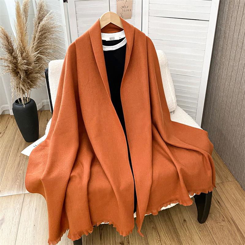 Women S Solid Color Faux Cashmere Scarf Elegant Warm Shawl