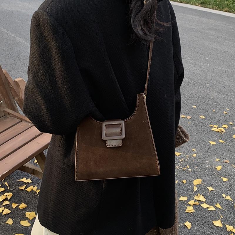 Mode neue Retro-Textur kleine quadratische Tasche Damen einfache einfarbige Schulter-Umhängetasche Tide