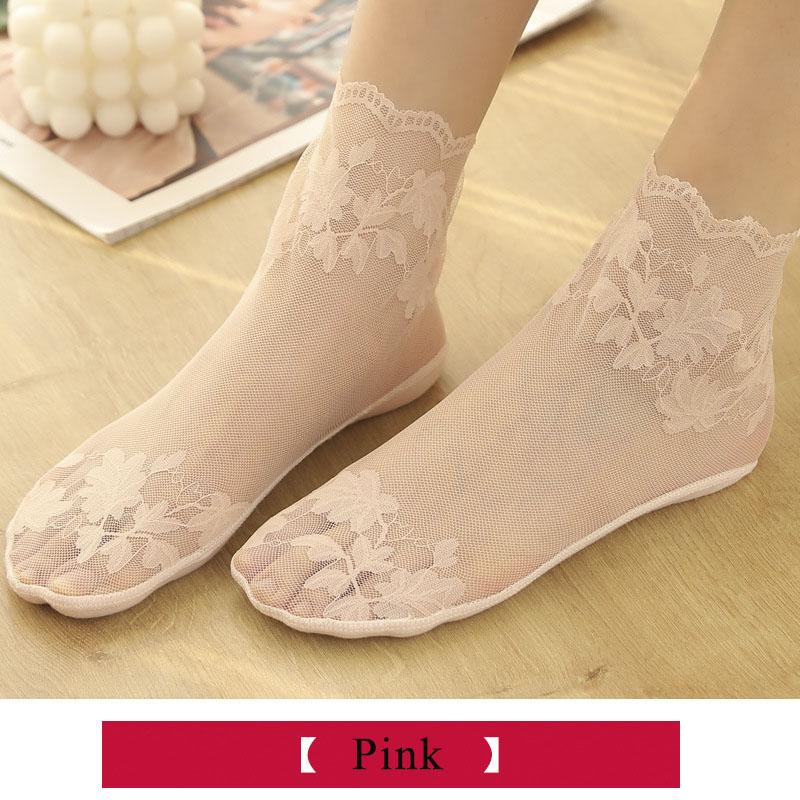 5 Pairs/Lot Summer Socks women's Lace Transparent Lolita Invisible Summer Thin Non-slip Short Ankle Black Low Cut Boat Sock