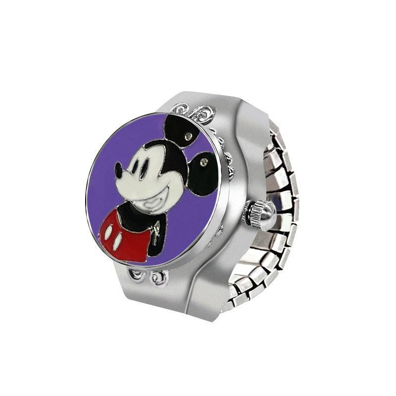 Disney Mickey Flip Cover LookTime Mini Ring Watch Cute Cartoon Simple Couple Creative Keeping Ring
