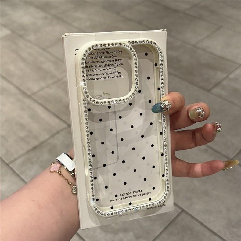 

Korean Style Shiny Polka Dot iPhone 17 Pro Max Case with Rhinestones iPhone 13 Pro