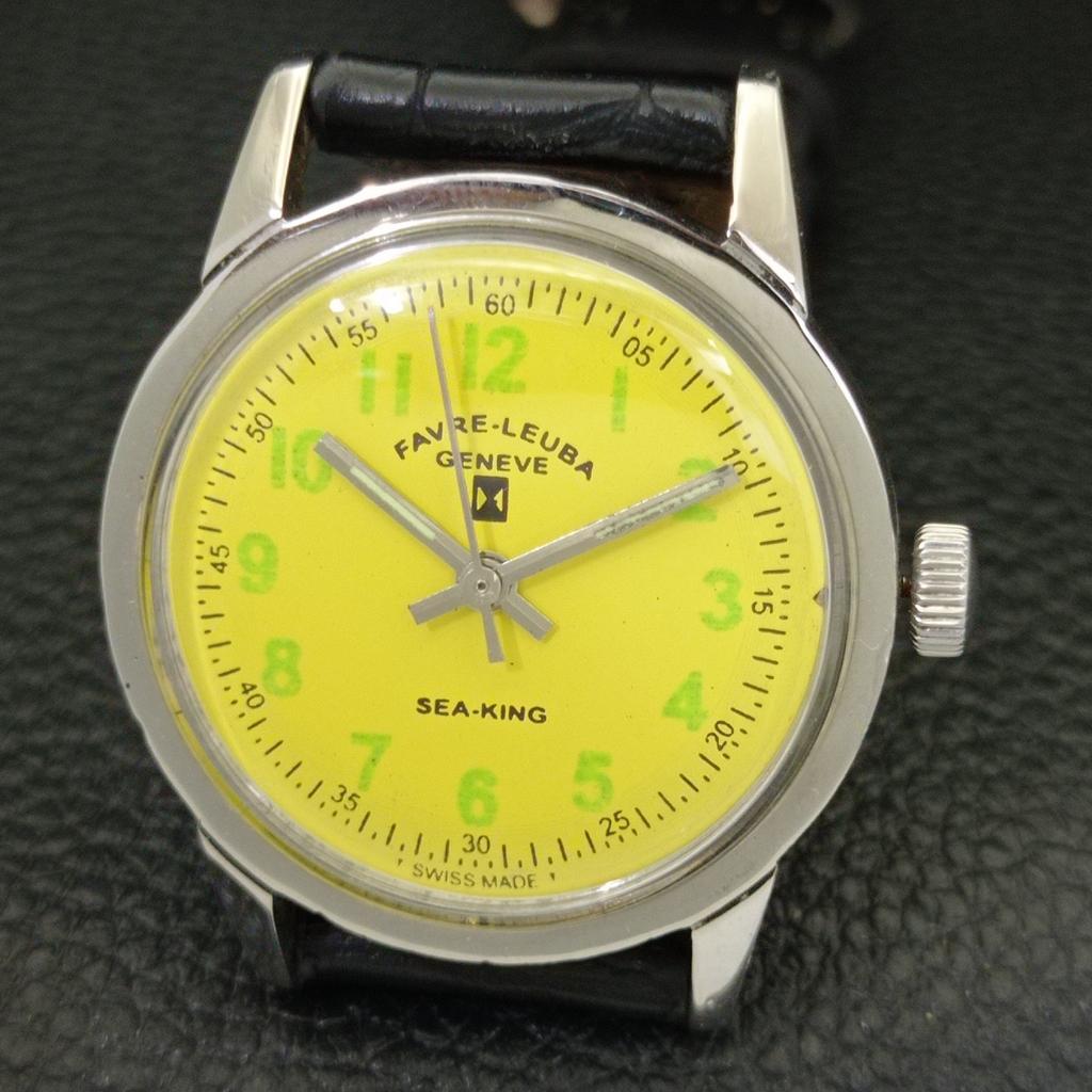 FAVRE LEUBA SEA KING VINTAGE 101 HAND-WINDING SWISS MENS YELLOW WATCH A702014-5 R208-a702014