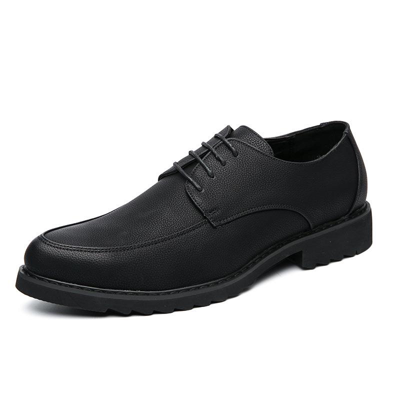 Men's Korean Style Casual Leather Shoes - Pointed Toe, Lace-up, Black, Youthful Business Trend for Spring and Autumn.
