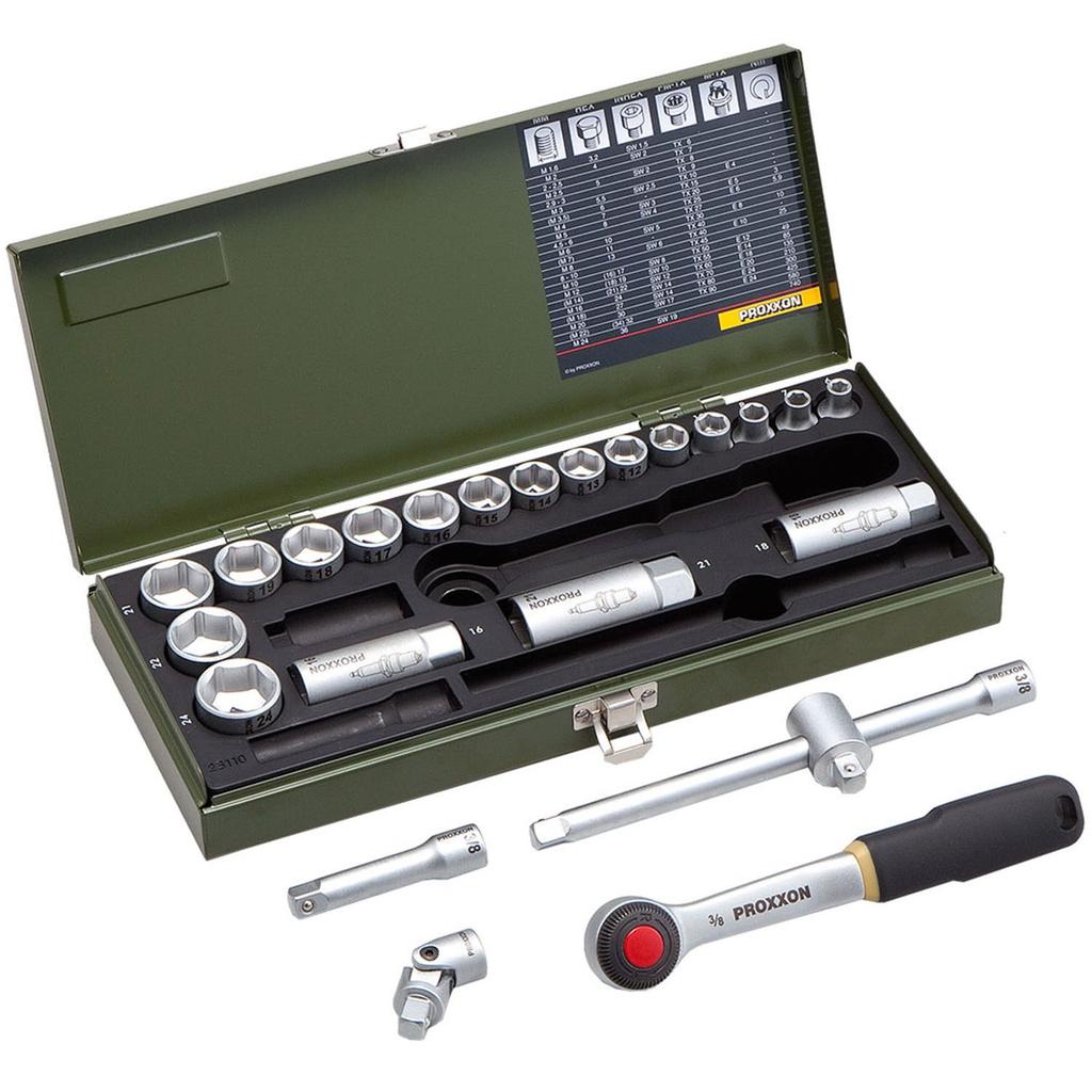 PROXXON Socket Wrench 24-Piece Set, 3/8" (No. 82110)