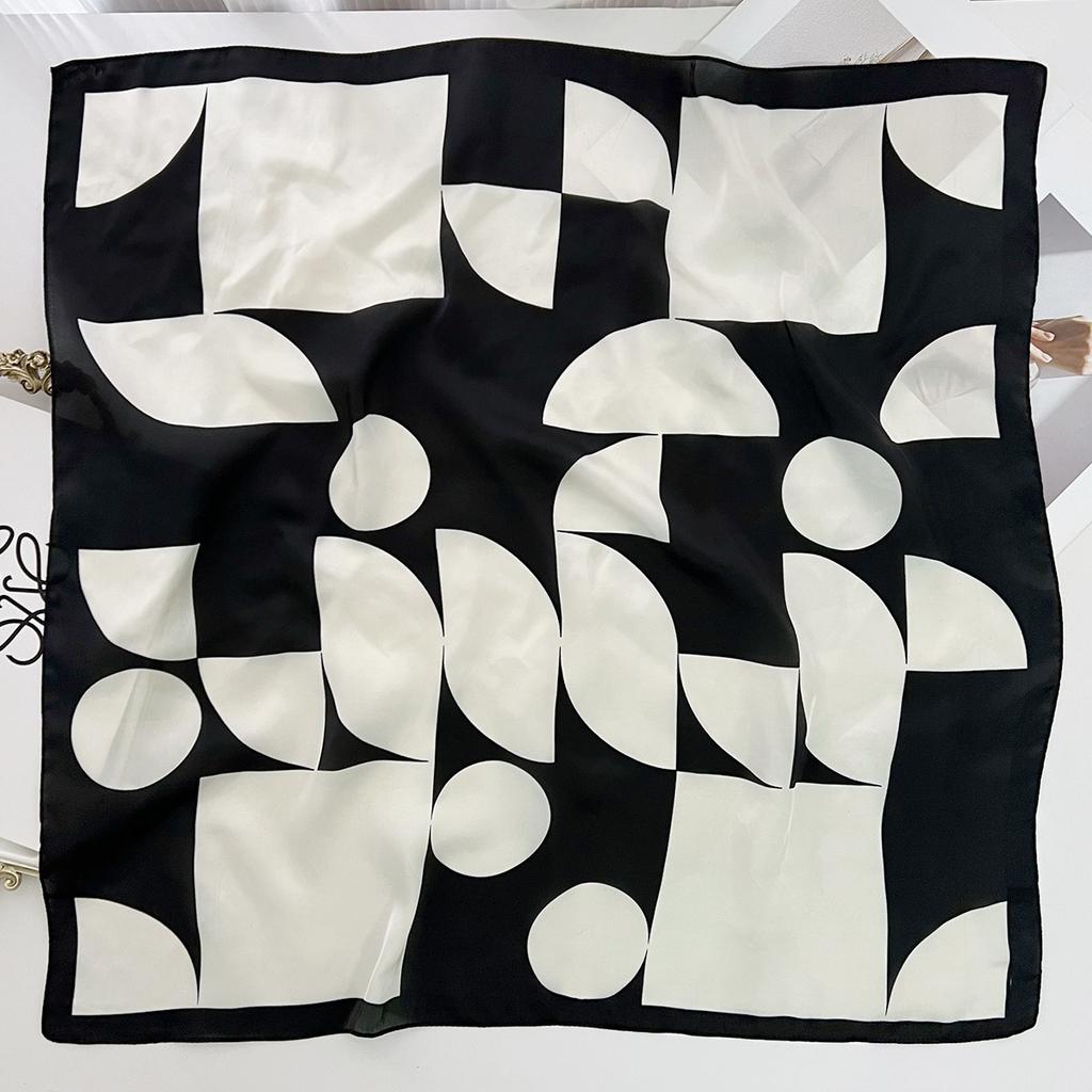 1116 new geometric black and white silk scarf women's autumn high-end small square scarf temperament fashionable versatile scarf for elders