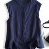 Ruffled Hem Cotton and Linen Sleeveless Shirt for Women Summer Design Thin Waistcoat Vest Flying Sleeve Cardigan Top