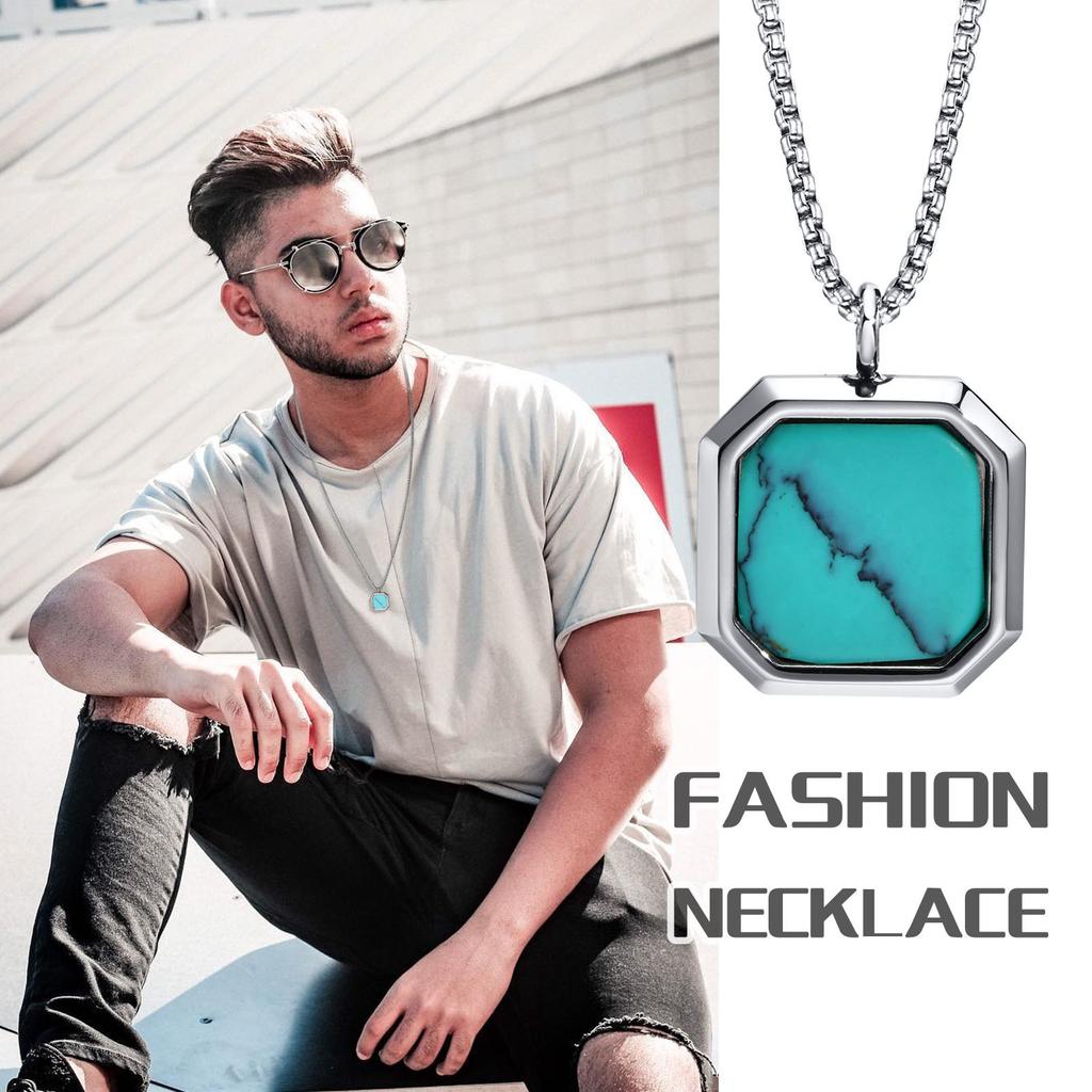 Vnox Quadratische Naturstein Halsketten für Herren, Stilvoller Punk Edelstahl Geometrisches Polygon Anhänger Junge Männliches Geschenk Schmuck