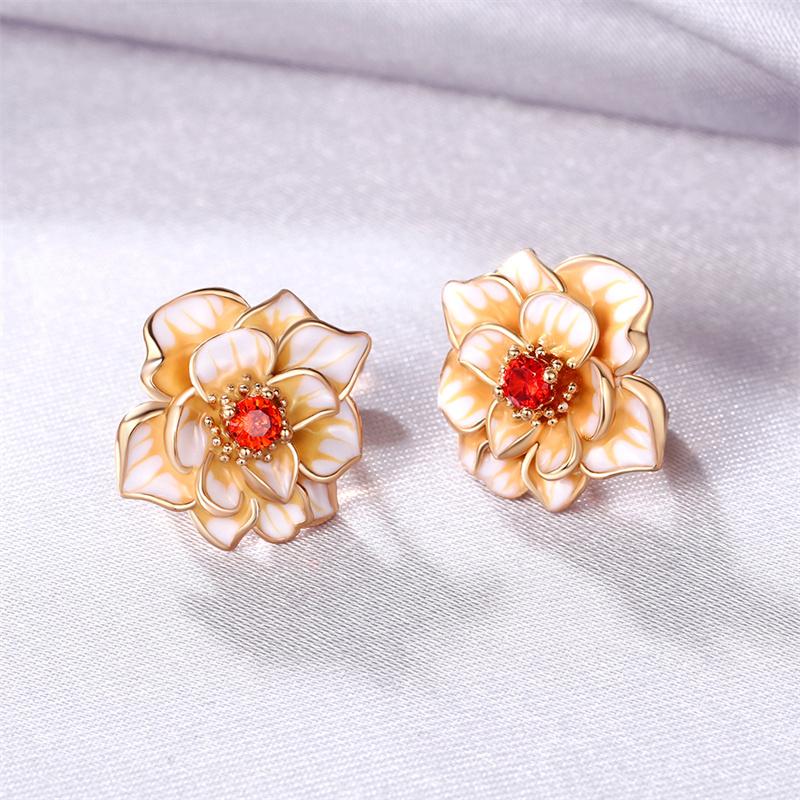Huitan Creative Enamel Flower Earrings with Sparkling CZ Romantic Women's Earrings for Party Fancy Girl Gift Statement