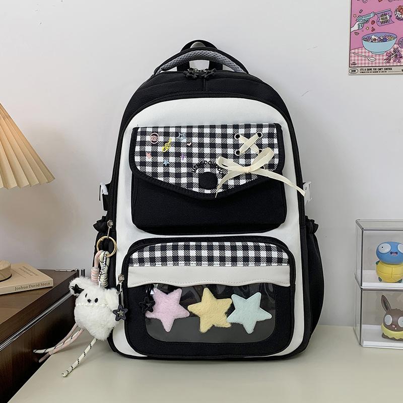 Schoolbag female high-value cute primary school students contrasting color backpack Korean version ins college style junior high school backpack