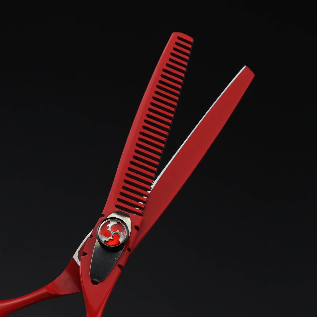 6.0 Colorful Baked Paint Hairdressing Scissors Set: Straight, Serrated, Thinning Shears for Barbering.