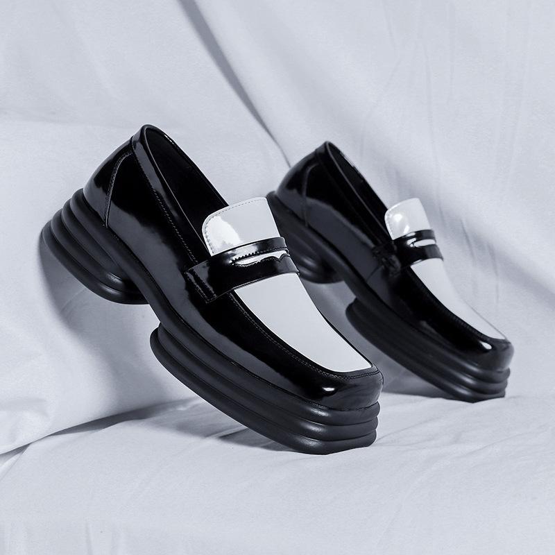 

Туфли дерби с квадратной головкой на платформе, мужские, нишевые, британский стиль, металлический толстый каблук, увеличивающий рост, повседневные кожаные туфли для мужчин 85111-R 38 чёрный