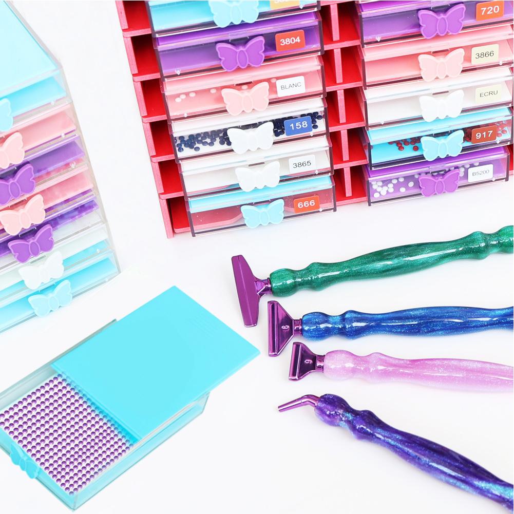 4 Stück/Set Diamantmalerei Tablett DIY Diamantenmalerei Aufbewahrung Perlen Sortierfach Behälter Platzierung Bohrerplatte Pinsel Organizer